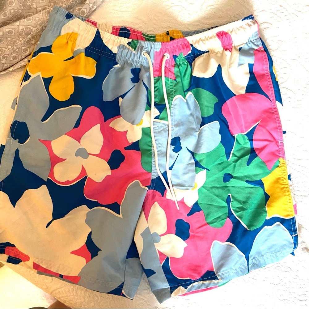 Old Navy Blue and Pink Floral Swim Shorts